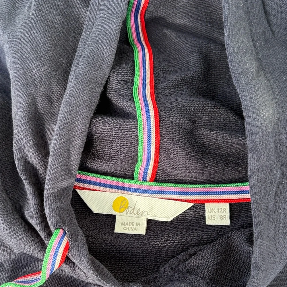 Boden Navy Hoodie Dress. Size 8 US. Pouch pocket in front. Like new. - Picture 2 of 5
